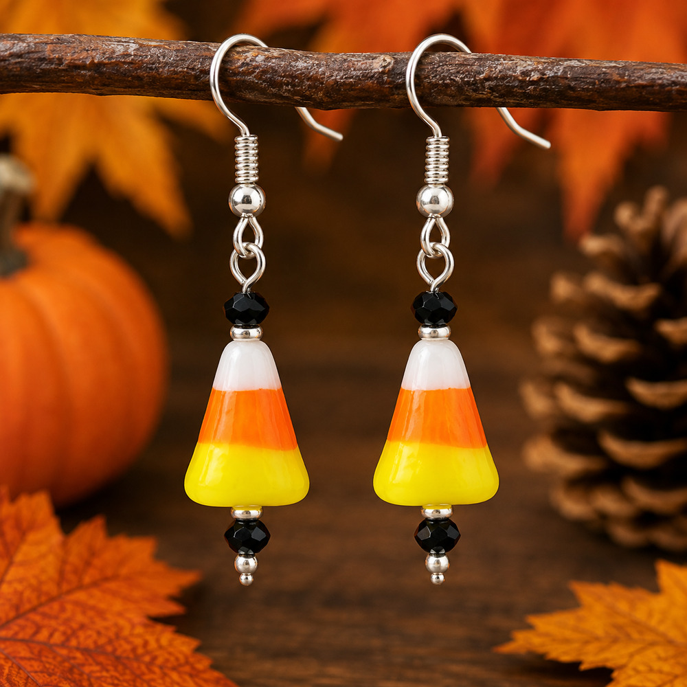 Candy Corn Bi-Cone Silver Plated Fishhook Earrings #H60